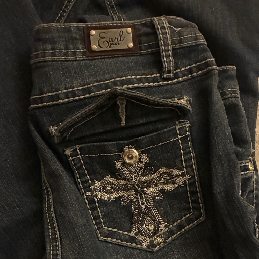 Earl Jeans Dark Wash Embroidered Pocket Women's Jeans